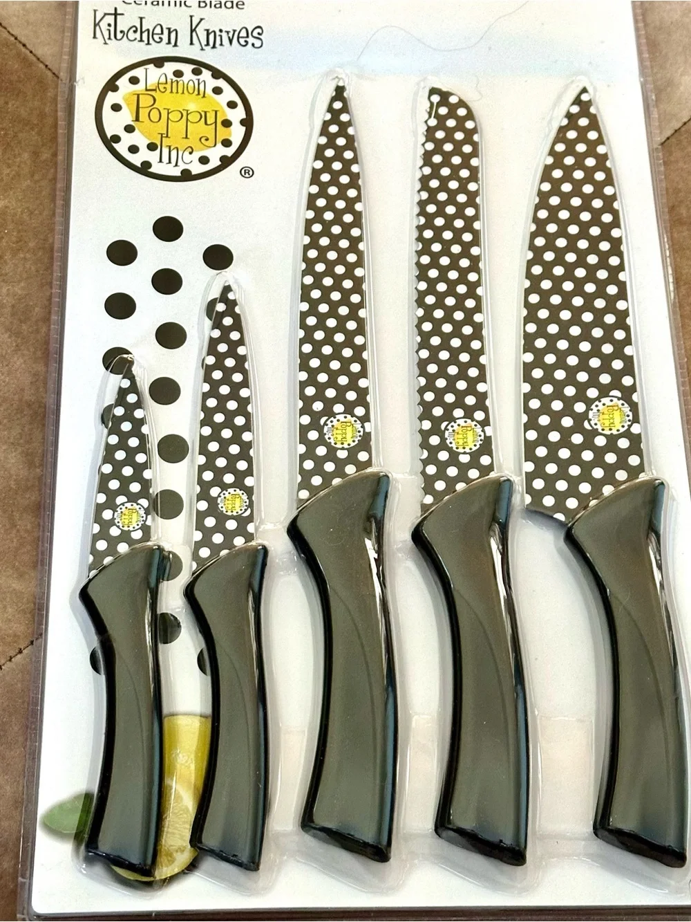 Lemon Poppy Inc Polka Dot Ceramic Blade Knife Set